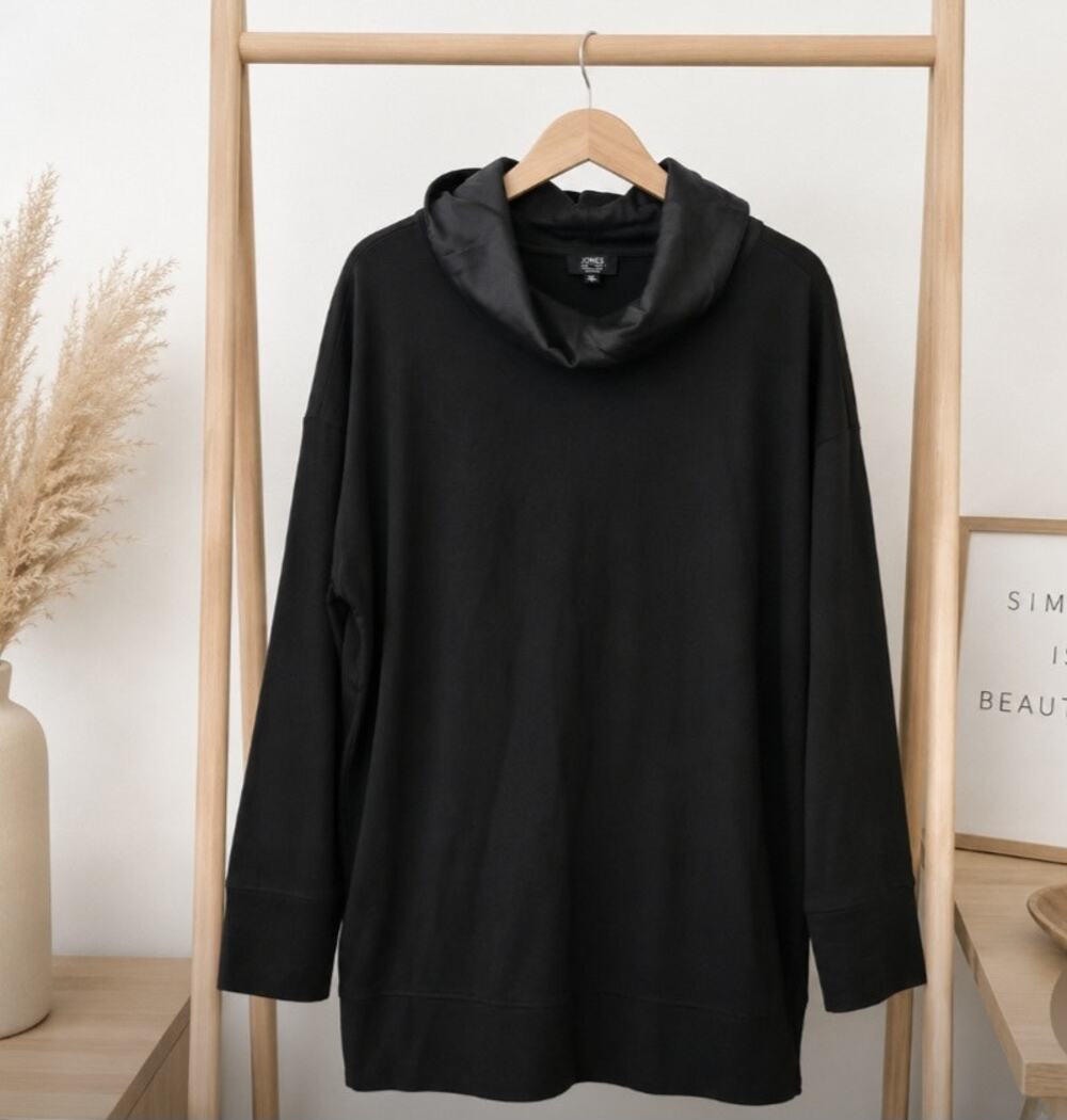 Jones New York Black Cowl Neck Top L NWT